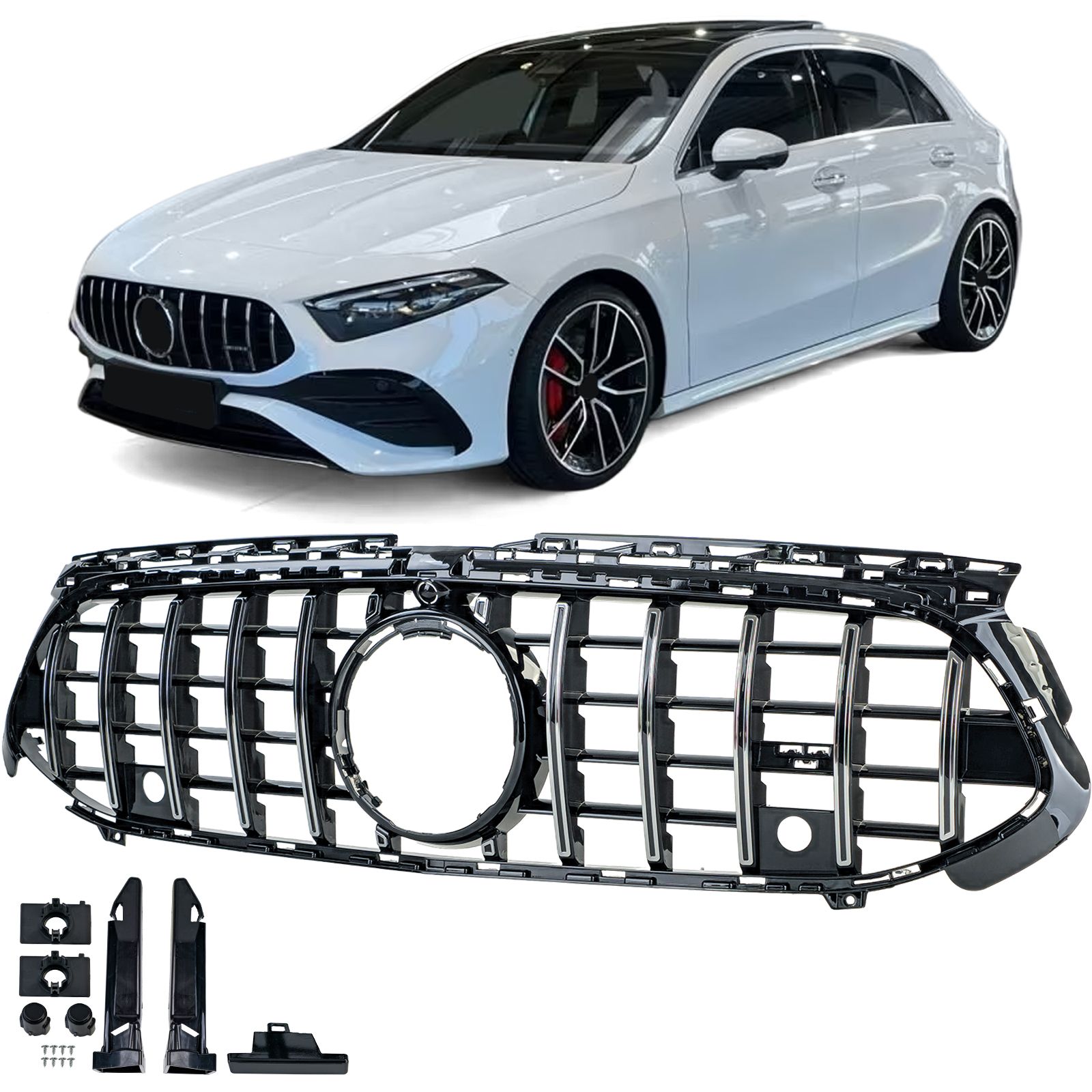 Grill passend voor Mercedes A-klasse W177 / V177 GT-Look Glans Zwart-Chroom (Facelift)