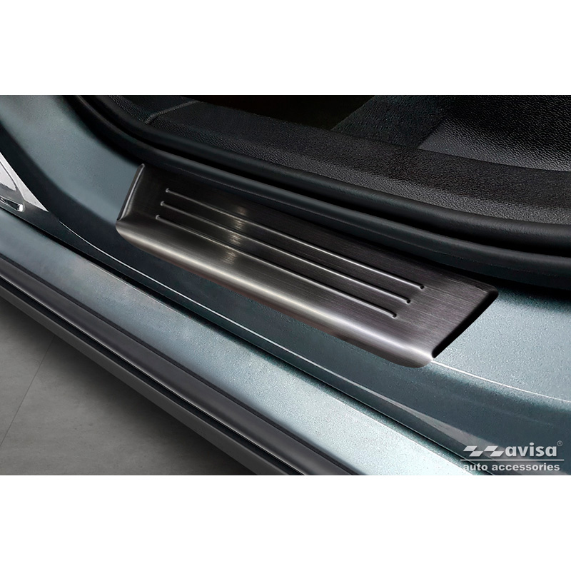 Seuils de portes inoxydable noir sur mesure pour Volvo S60 III & V60 II 2018- - 'Lines' - 4-pièces