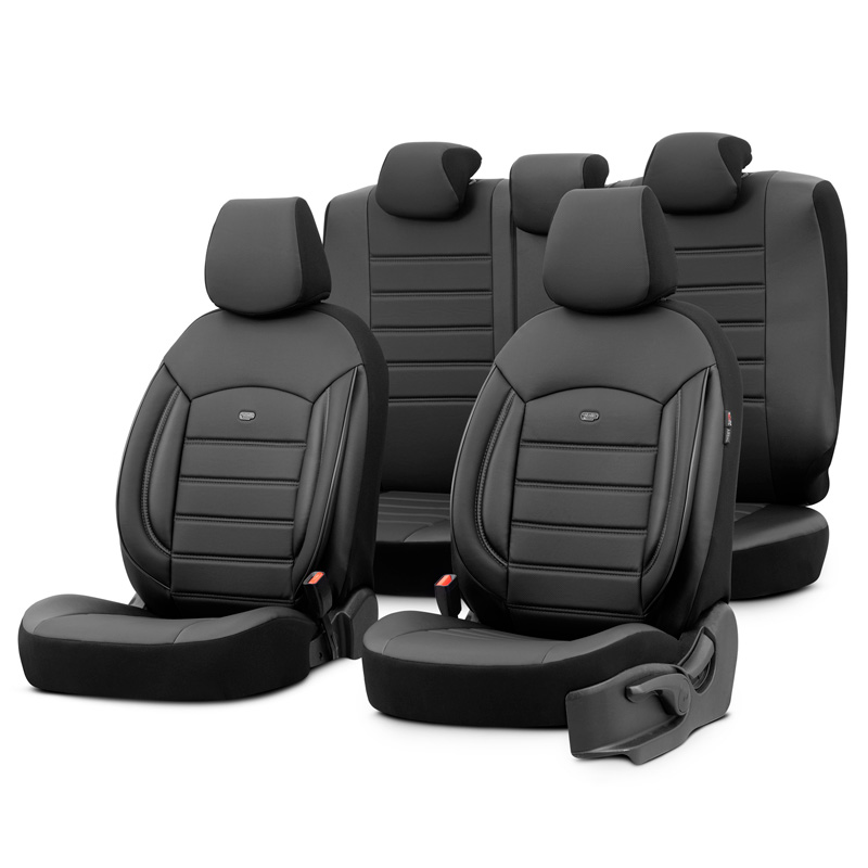 Housse de sièges universel en plein cuir 'Inspire' Noir - 11-pièces - adapté aux Side-Airbags