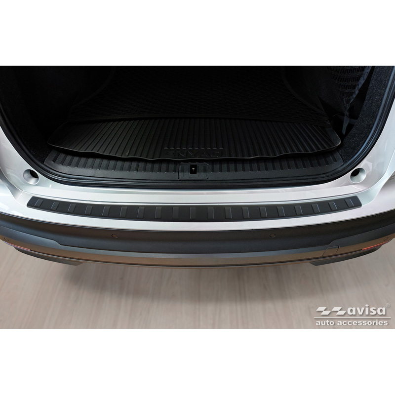 Protection de seuil arrière inox noir mat sur mesure pour Skoda Enyaq iV / Enyaq Coupe iV 2022- 'Ribs'