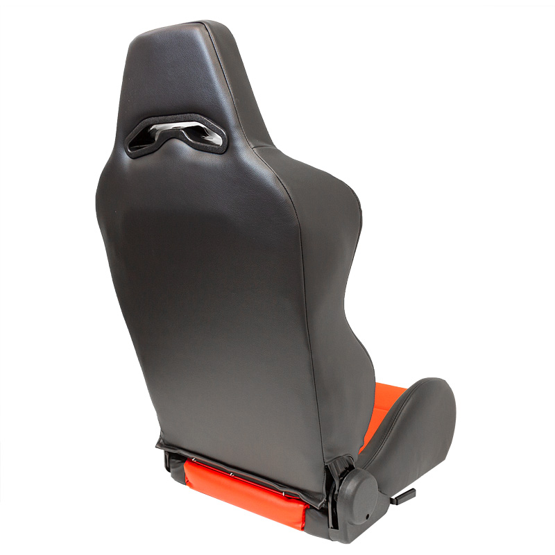 Siège baquet 'Eco' - Noir/Simili Cuir Rouge - Dossier réglable (à droite) - incl. glissières
