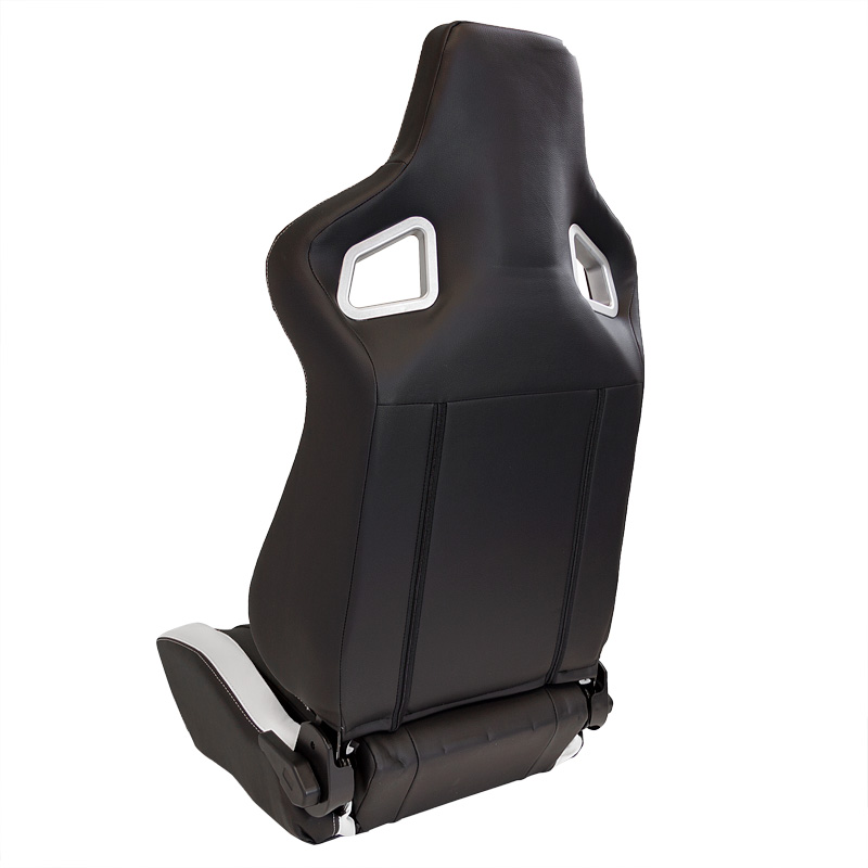 Siège baquet 'RS6-II' - Noir-Mattes/Simili Cuir Blanc - Dossier réglable - incl. glissières