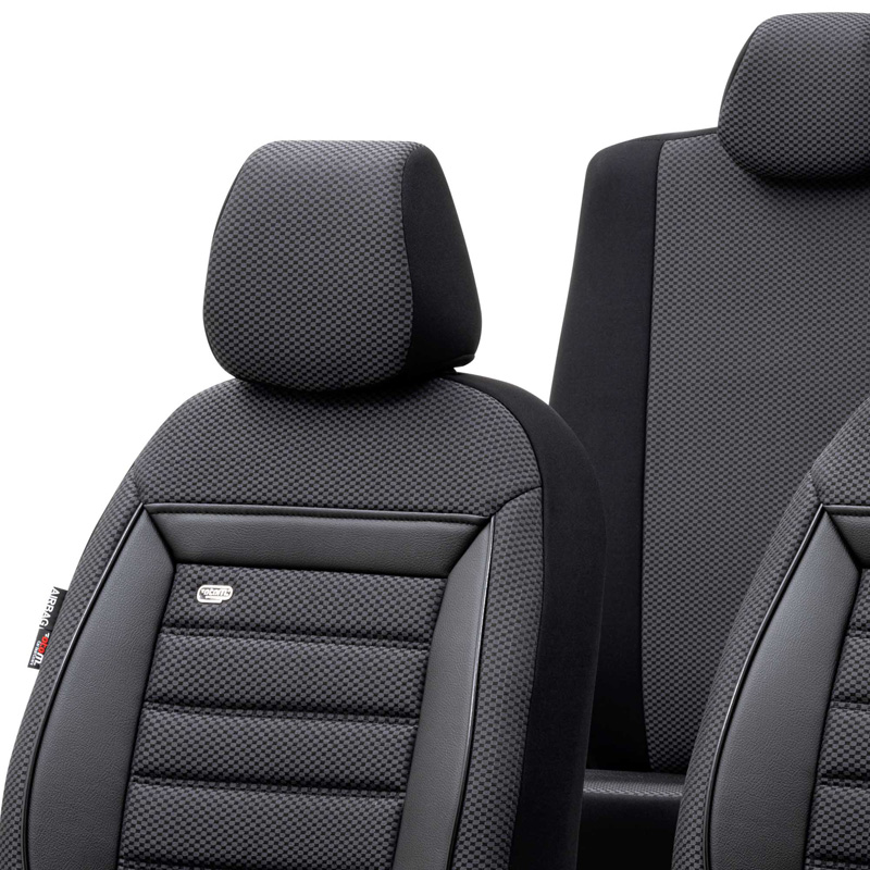 Housse de sièges universel en textile 'Prestige' Noir/Anthracite Damier - 11-pièces - adapté aux Side-Airbags