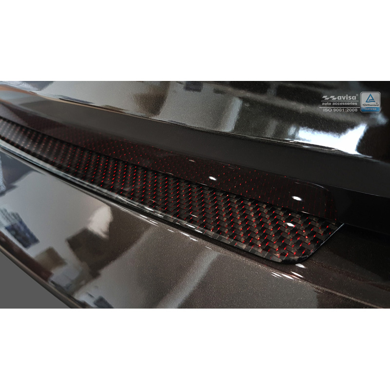 Protection de seuil arrière carboné sur mesure pour BMW Série 7 G11/G12 2015-2019 excl. Paquet M - Carboné noir-rouge