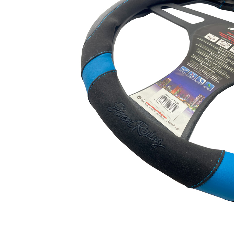 Simoni Racing Couvre-Volant Good Vibe B - Eco-Cuir Noir/Microfibre/Aspect Carbone + Inserts Bleus - 37-39cm