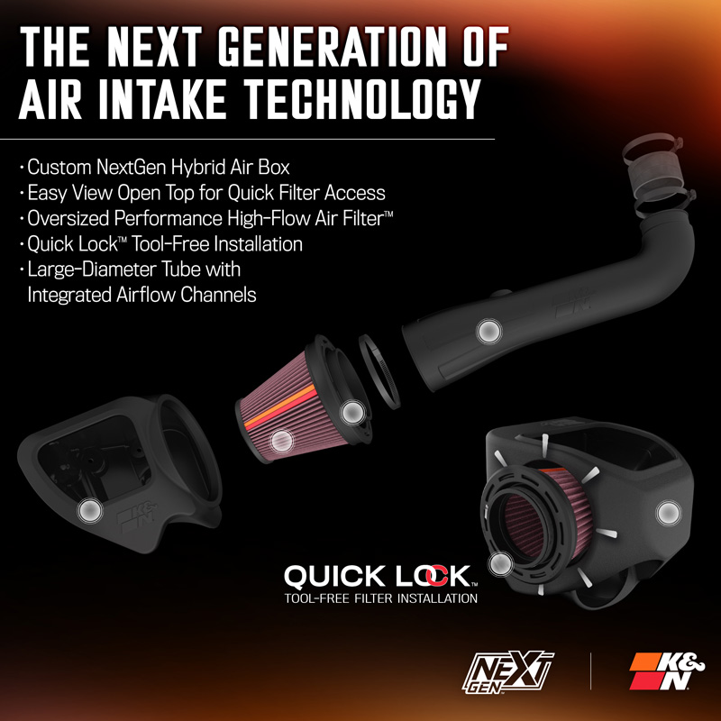 K&N NextGen d'admission d'air froid  sur mesure pour Jeep Wrangler 3.6L V6 2012-2018 (50-1566)