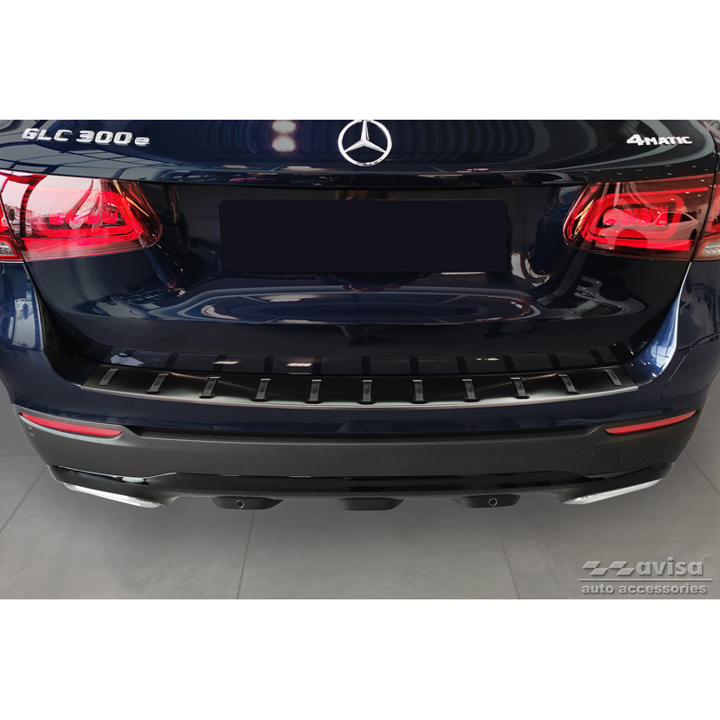 Protection de seuil arrière inox noir sur mesure pour Mercedes GLC (X253) 2015-2019 & Facelift 2019- 'STRONG EDITION'