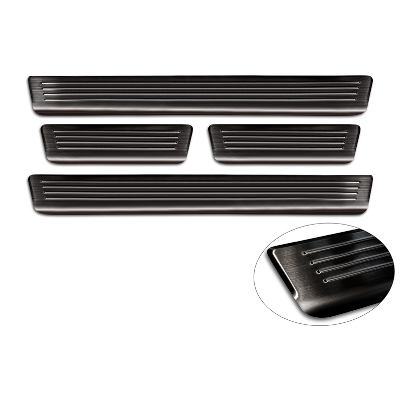 Seuils de portes inoxydable noir sur mesure pour Skoda Octavia IV Sedan/Kombi 2020-2024 & FL 2024- 'Lines' - 4-pièces