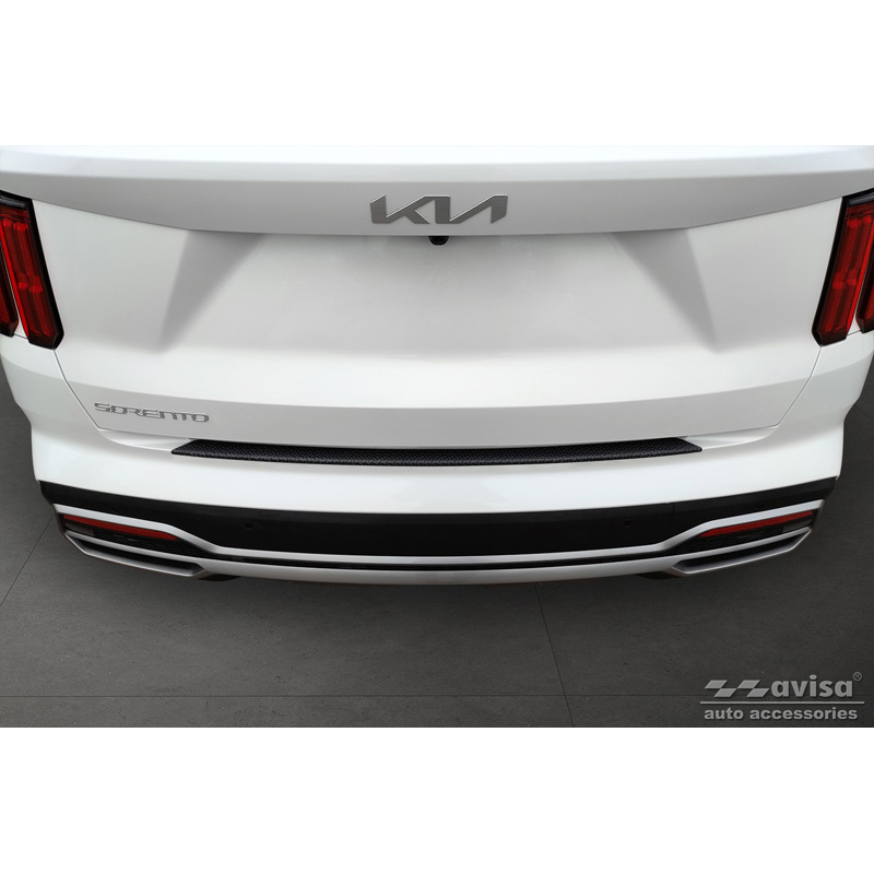 Protection de seuil arrière en aluminium noir mat sur mesure pour Kia Sorento IV 2020- 'Riffled Plate'