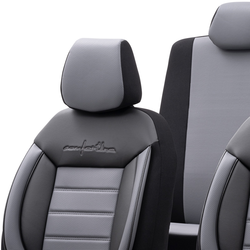 Housse de sièges universel en cuir/textile 'Comfortline' Noir/Gris - 11-pièces - adapté aux Side-Airbags