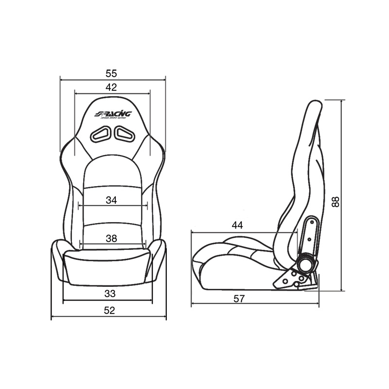 Simoni Racing Siège Baquet Max - Noir - Réglable des Deux Côtés - incl. Glissières