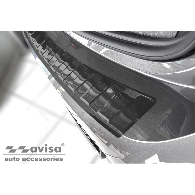 Protection de seuil arrière inox noir sur mesure pour Opel Corsa F Edition/Elegance HB 5-portes 2019- 'Ribs' (excl. Equipment Ultimate)
