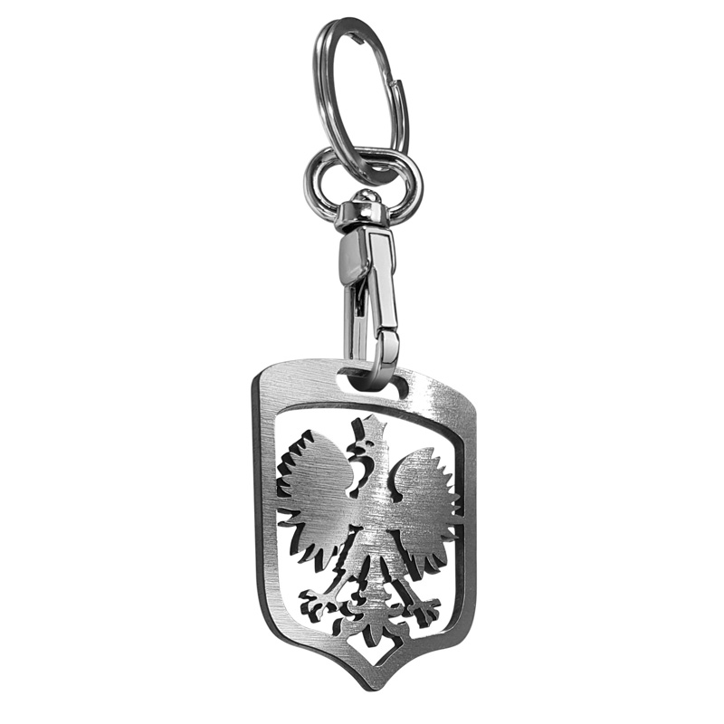 Porte-clés en acier inoxydable - 'Pologne' (Argent/Graphite)