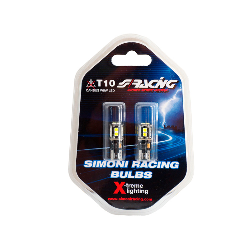 Simoni Racing T10 Ampoules 10-LED 'Canbus No-Polarity' - High Brightness Superblanc - Set de 2 pièces