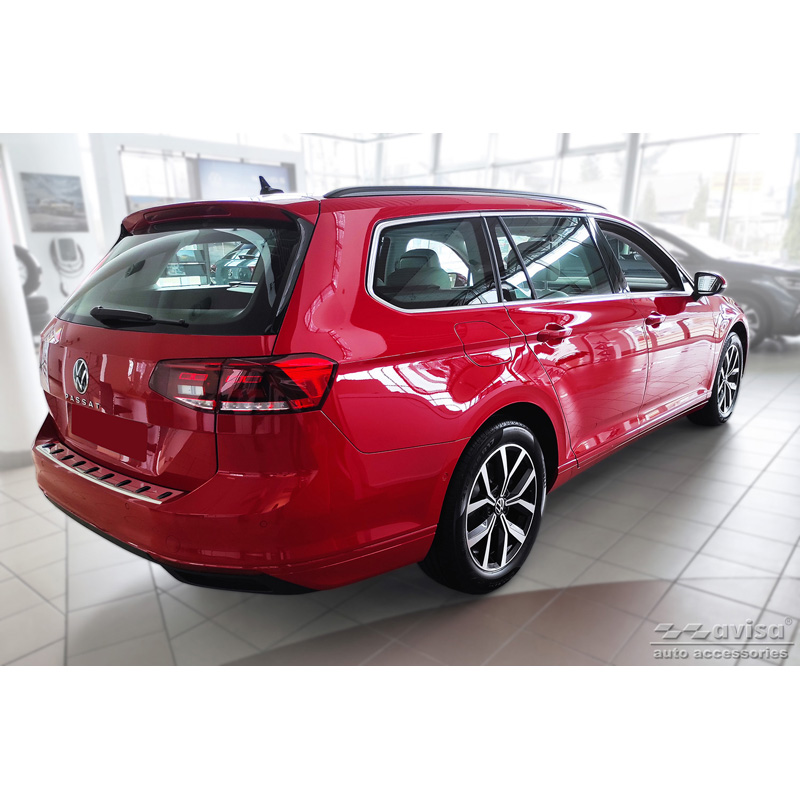 Protection de seuil arrière inox sur mesure pour Volkswagen Passat Variant 2014-2019 & Facelift 2019-2023 (incl. R-Line/Alltrack) 'STRONG EDITION'