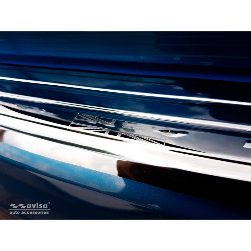 Protection de seuil arrière inox Noir-Chromé sur mesure pour Mini Countryman F60 2016-2020 'flag/lines'