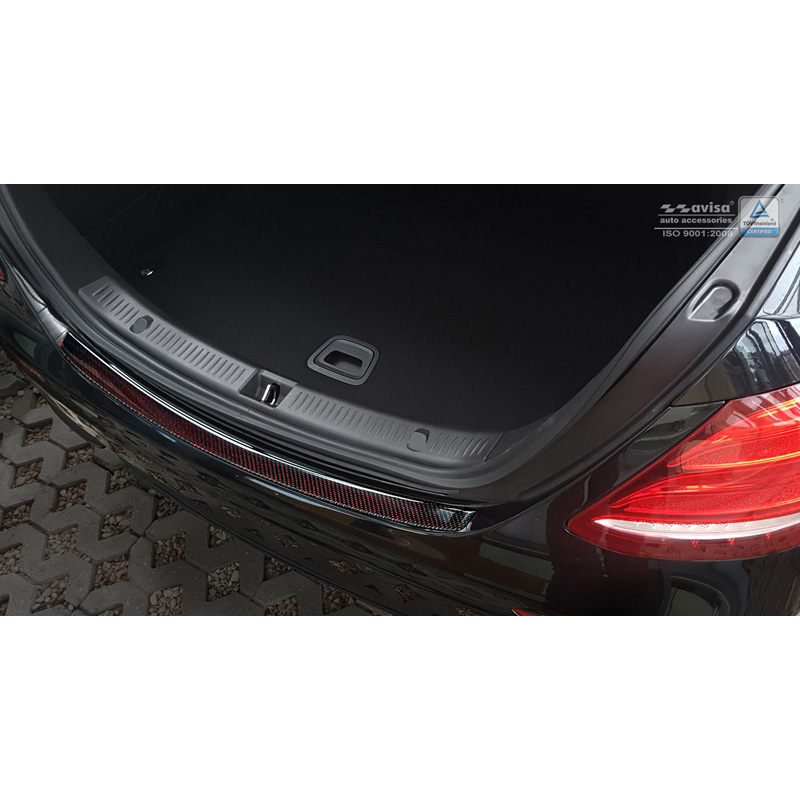 Protection de seuil arrière carboné sur mesure pour Mercedes Classe-E W213 Sedan 2016-2020 & FL 2020-2023 Carboné noir-rouge