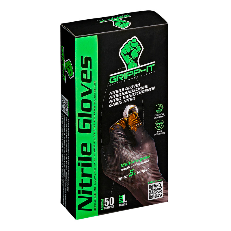 Gripp-It Gants Nitrile - taille L - Noir - Boîte distributrice de 50 pcs