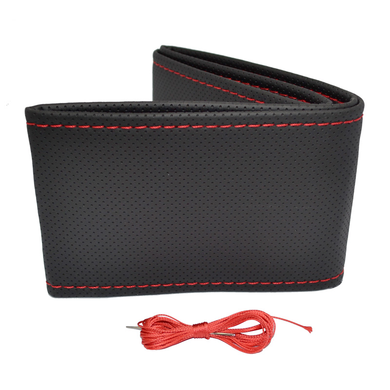 Housse de volant universel Classic - Cuir PVC perforé noir + Surpiqûre rouge (laçage)