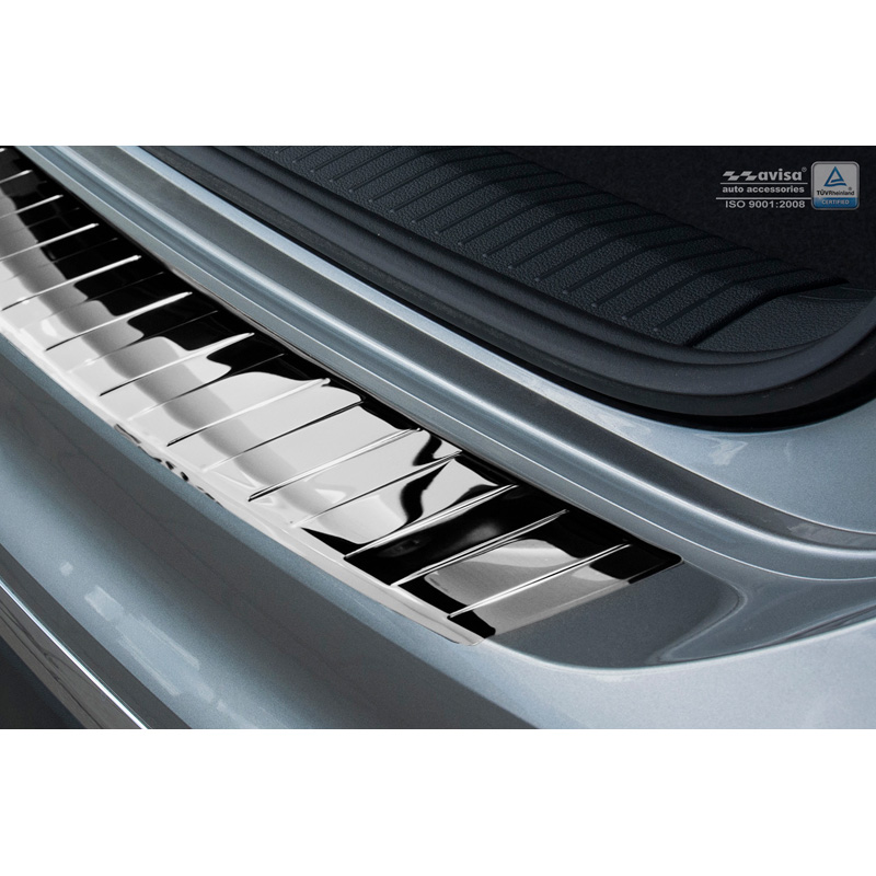 Protection de seuil arrière inox Chrome sur mesure pour Volkswagen Tiguan II incl. Allspace & R-Line 2016-2020 & FL 2020-2024 'Ribs'