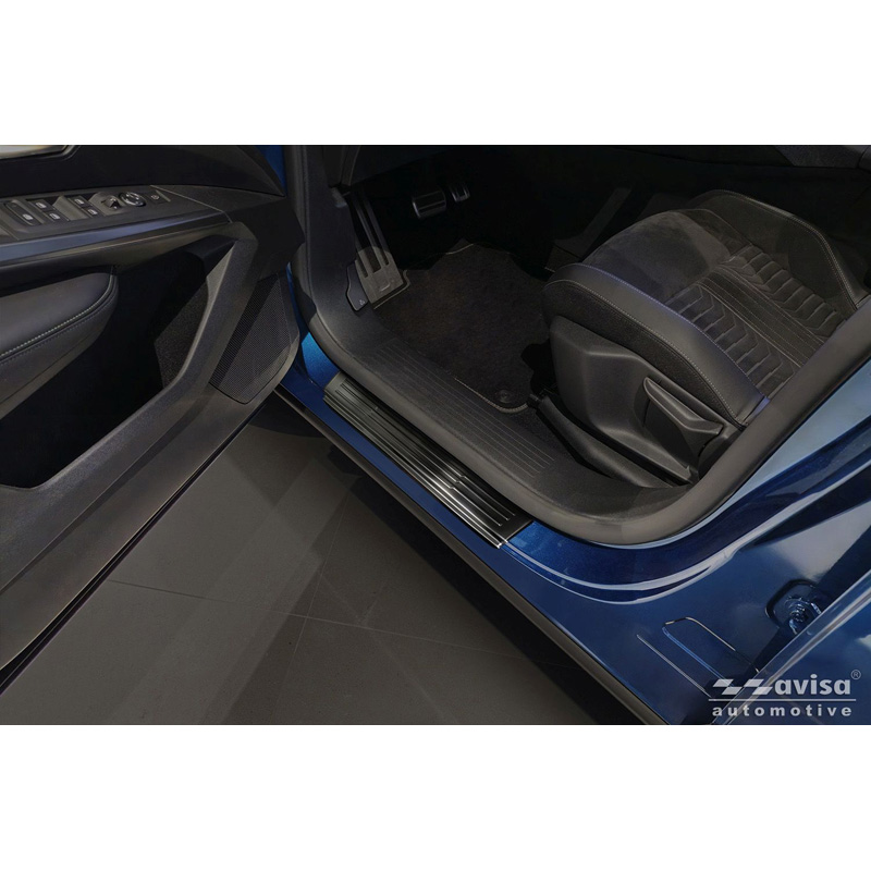 Avisa Seuils de portes inox noir sur mesure pour Peugeot 3008 III 2024- - 'Lines' - 4-pièces