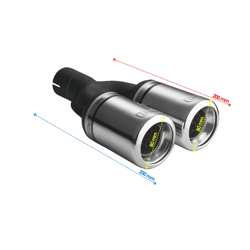 Ulter Sport Embout d'échappement - Ronde Double Ø80mm Type 2 - Longueur 200mm - Montage ->50mm - Inoxydable