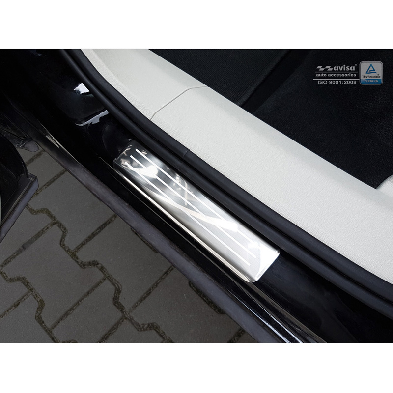 Seuils de portes inoxydable sur mesure pour Volvo XC60 II 2017-2021 & FL 2021- incl. R-Design - 'Engraved Lines' - 4-pièces