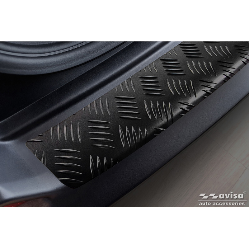 Protection de seuil arrière en aluminium noir mat sur mesure pour Jeep Cherokee Facelift 2018- 'Riffled Plate'