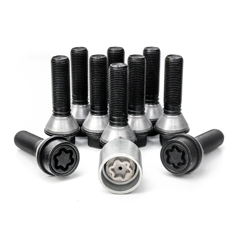 Jeu de Boulons de roue H&R conique avec col mobile M14x1.25 - Longueur 43mm - Noir - 10 pièces (p.e. sur mesure pour BMW) - antivol de roue inclus