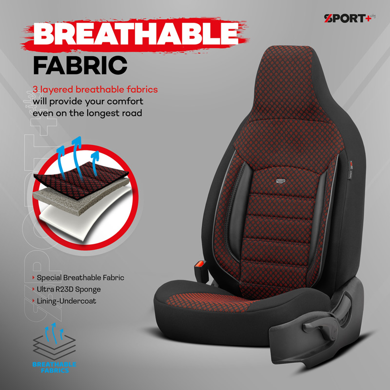 Housse de sièges 'CityBug' universel en textile 'Sport Plus' Noir/Rouge - 9-pièces - adapté aux Side-Airbags