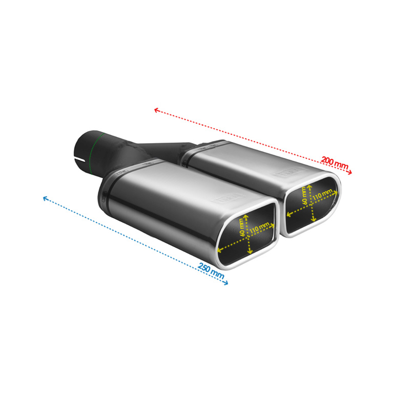 Ulter Sport Embout d'échappement - Ovale Double 110x65mm - Longueur 200mm - Montage ->50mm - Inoxydable