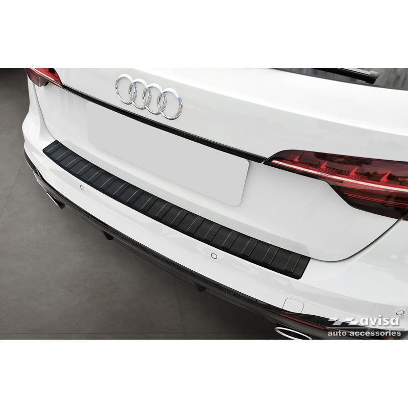 Protection de seuil arrière inox noir mat sur mesure pour Audi A4 Avant S-Line 2015-2019 & Facelift 2019- 'Ribs'