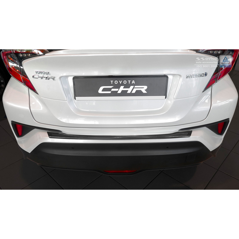Protection de seuil arrière inox 'Deluxe' sur mesure pour Toyota C-HR 2016-2019 & Facelift 2019-2023 Noir/Carboné noir