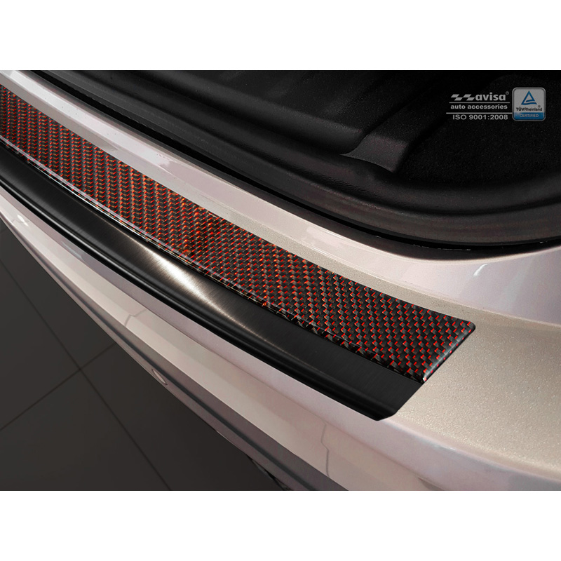 Protection de seuil arrière inox 'Deluxe' sur mesure pour Jaguar F-Pace 2016-2020 & FL 2020- Noir/Carboné noir-rouge