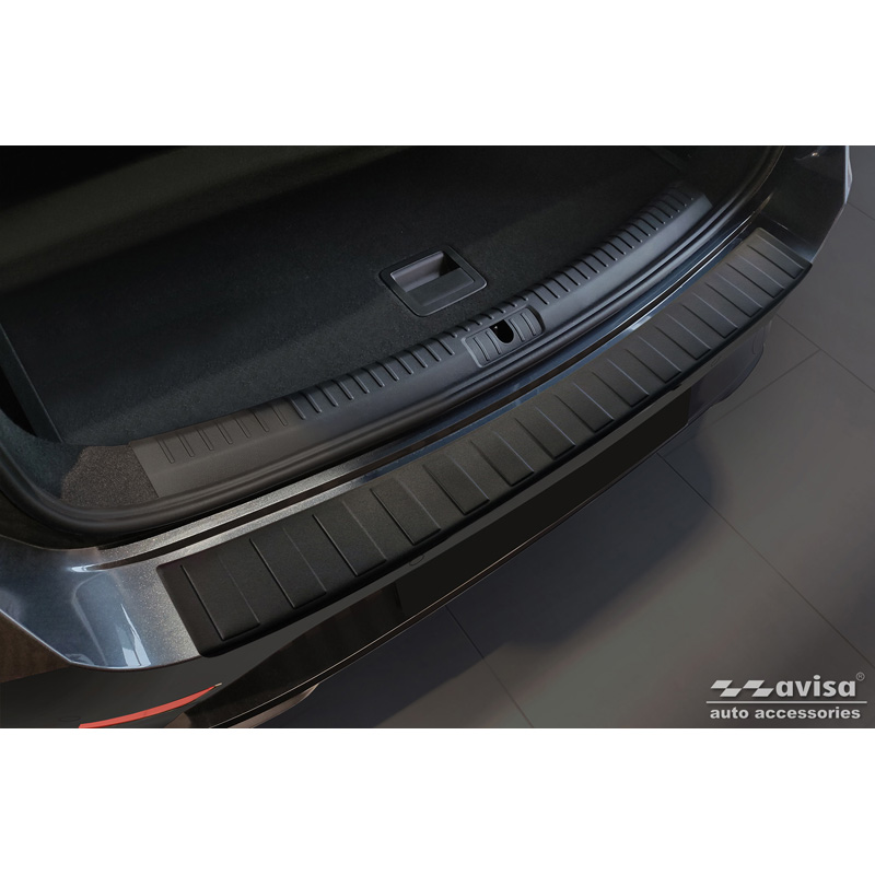 Protection de seuil arrière inox noir mat sur mesure pour Seat Leon Sportstourer incl. FR / Cupra Leon Sportstourer 2020-2024 & Facelift 2024- 'Ribs'