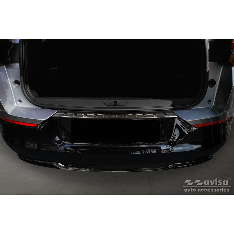 Protection de seuil arrière inox noir sur mesure pour Opel Grandland X Facelift 2021- 'Ribs'