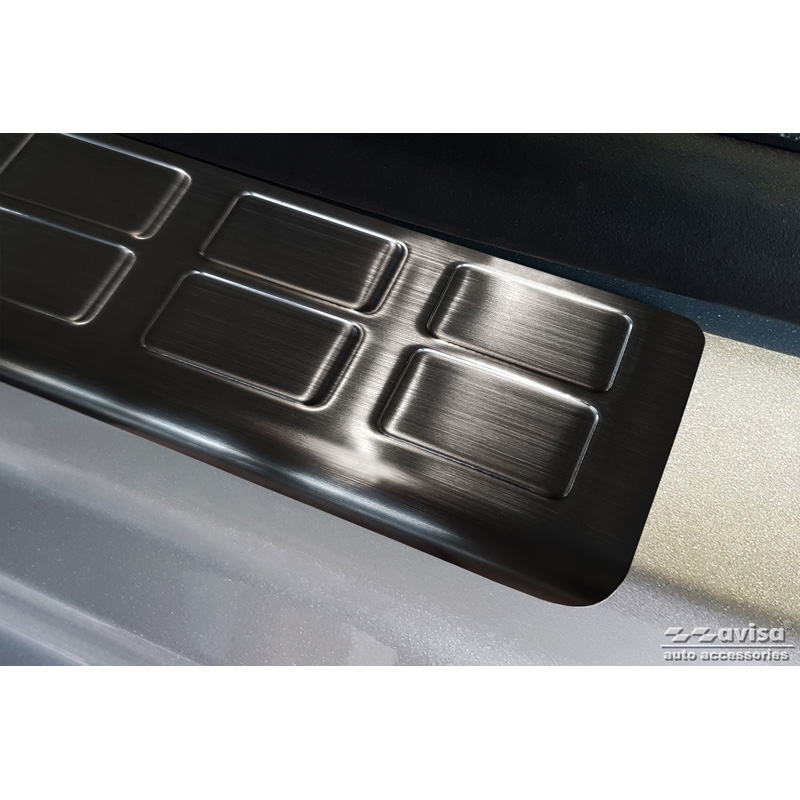 Seuils de portes inoxydable noir sur mesure pour Citroën Jumpy & Spacetourer / Peugeot Expert & Traveller / Toyota Proace 2016- / Opel Vivaro / Zafira Life 2019- / Fiat Scudo & Ulysse 2022- - 'Rectangles' - 2-pièces portes avant