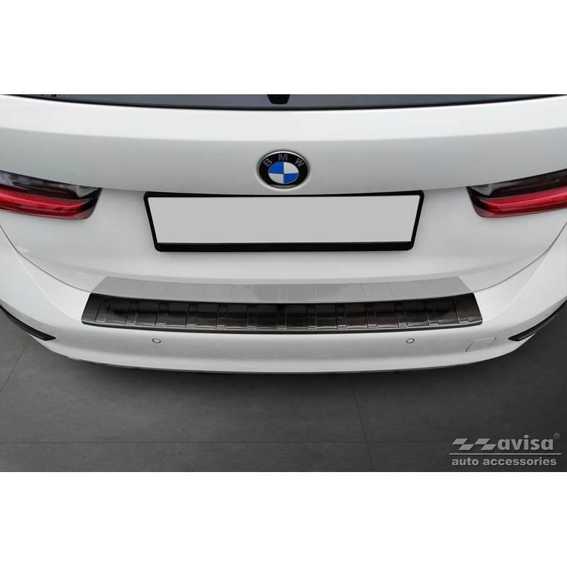 Protection de seuil arrière inox noir sur mesure pour BMW Série 3 G21 Touring 2019-2022 'Ribs'