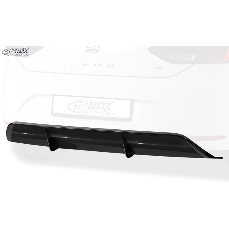 Jupe arrière 'Diffuseur' sur mesure pour Seat Leon 5F SC/5-portes 2013-2017 excl. ST/FR/Cupra (ABS noir luisant)