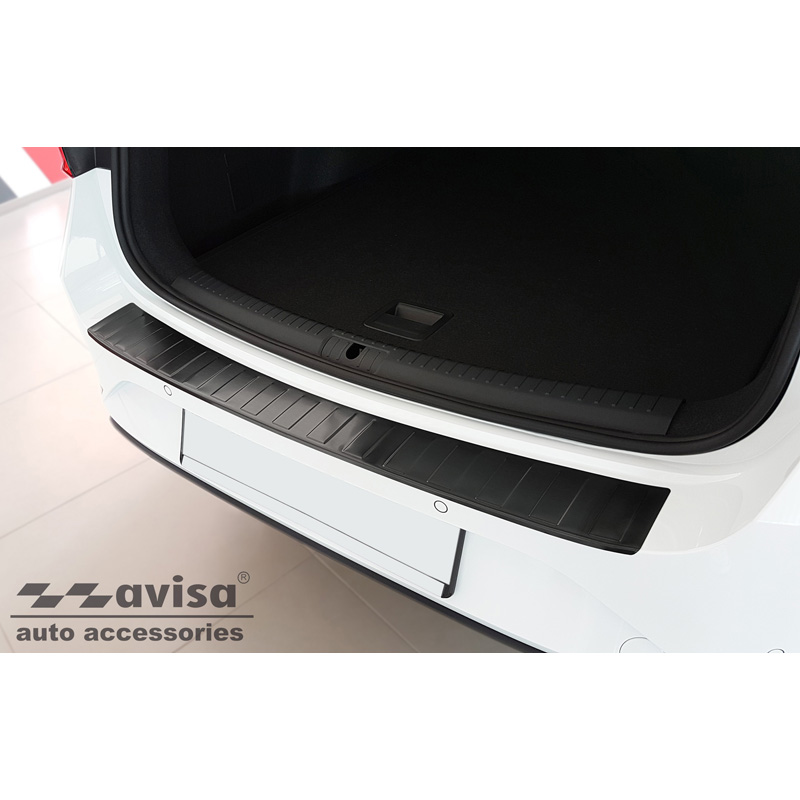Protection de seuil arrière inox noir sur mesure pour Seat Leon Sportstourer incl. FR / Cupra Leon Sportstourer 2020-2024 & FL 2024- 'Ribs'