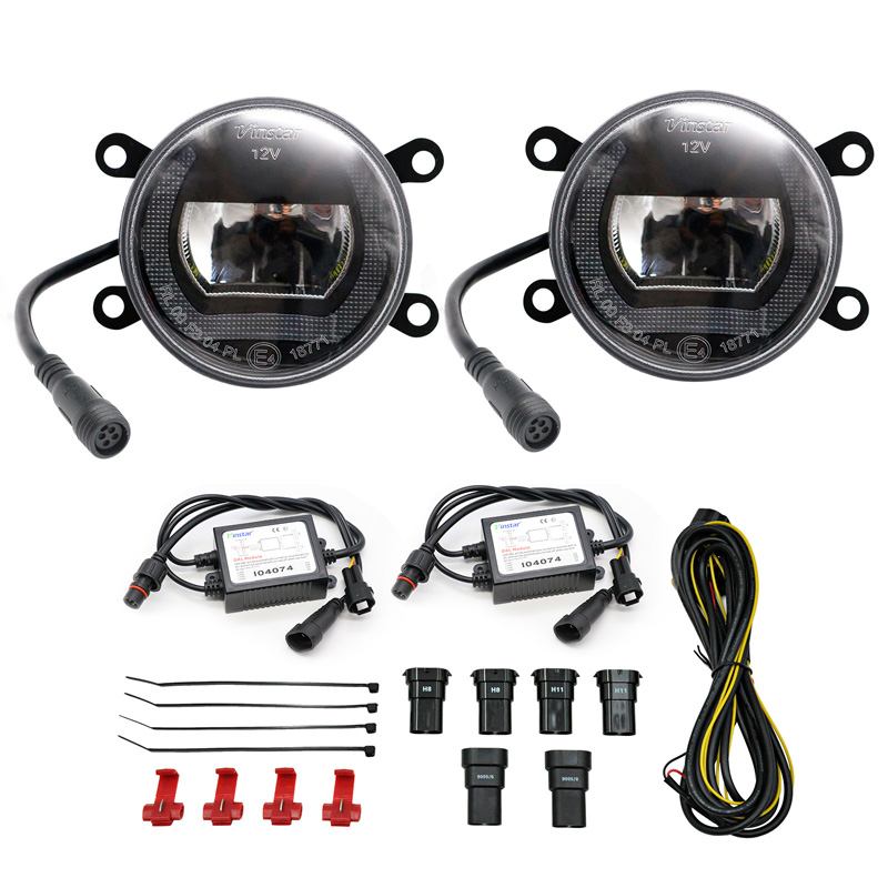 Jeu de phares antibrouillard semi-universels à LED + feux diurnes 'U-Shape' - diamètre 90mm - ECE-R19/R87 E-marque d'homologation