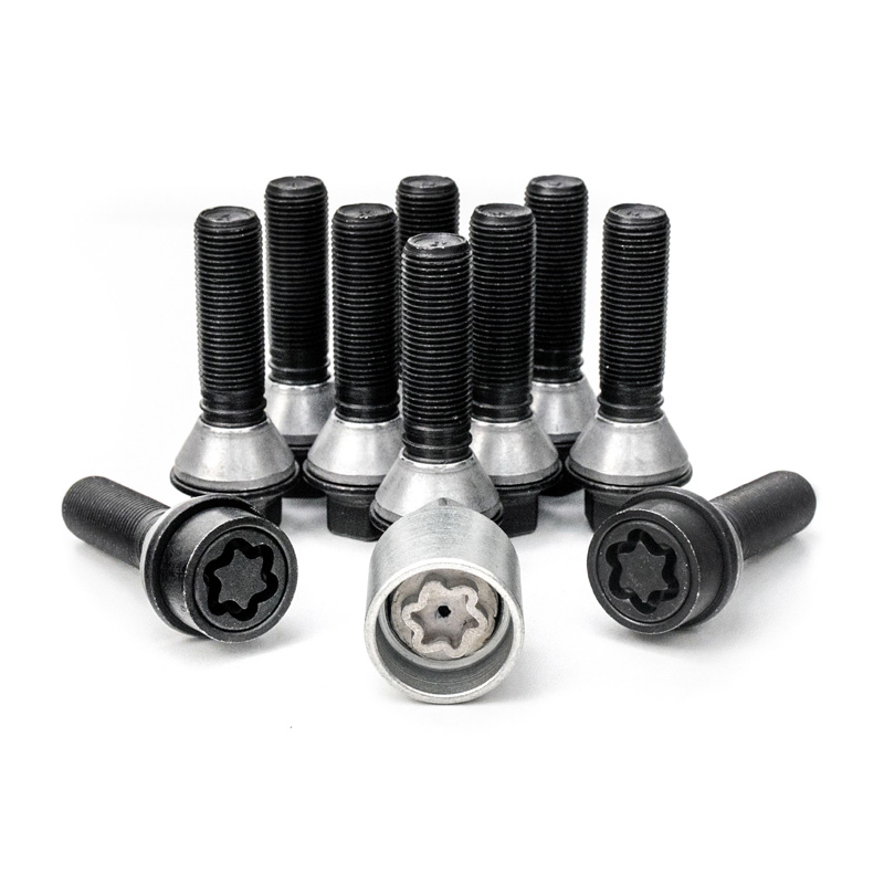 Jeu de Boulons de roue H&R conique avec col mobile M14x1.25 - Longueur 39mm - Noir - 10 pièces (p.e. sur mesure pour BMW) - antivol de roue inclus