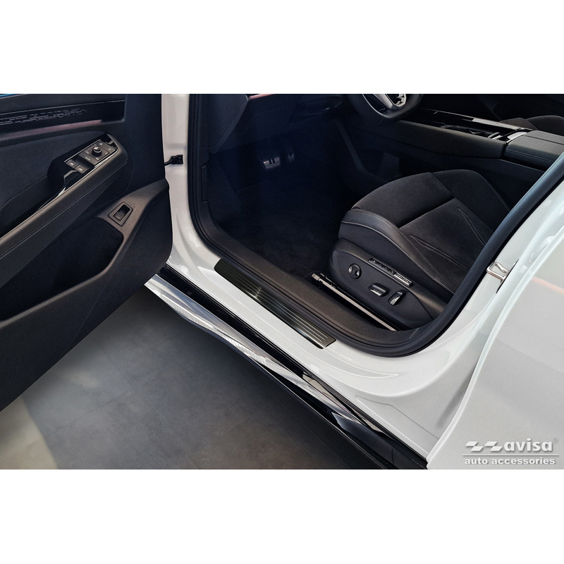 Seuils de portes inoxydable noir sur mesure pour Volkswagen ID.7 2023- & ID.7 Tourer 2024- - 'Lines' - 4-pièces