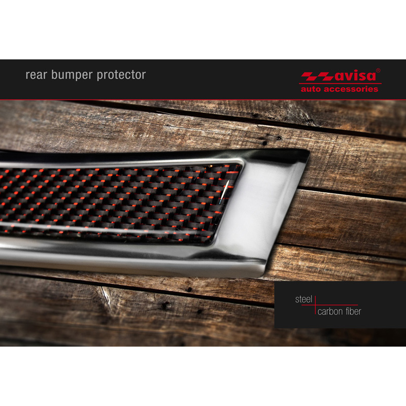 Protection de seuil arrière inox 'Deluxe' sur mesure pour Volvo XC90 2015-2019 et tous les modèles restylés Chromé/Carboné noir-rouge