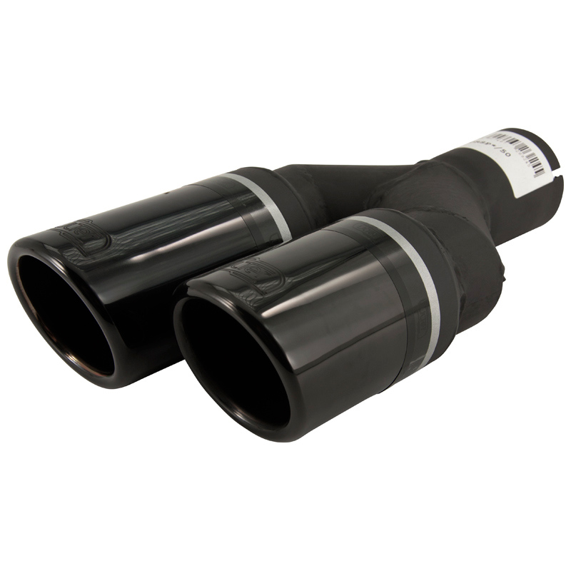Ulter Sport Embout d'échappement (à droite) - Ronde Double Ø70mm - Longueur 200/180mm - Montage ->50mm - Inoxydable Noir