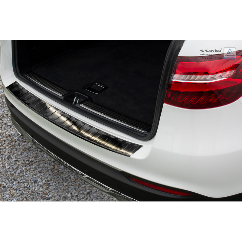 Protection de seuil arrière inox noir sur mesure pour Mercedes GLC 5-portes 2015-2019 & FL 2019- 'Ribs'