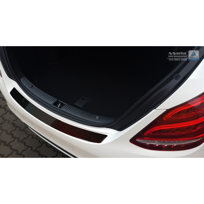 Protection de seuil arrière carboné sur mesure pour Mercedes Classe-C W205 Sedan 2014-2021 Carboné noir-rouge