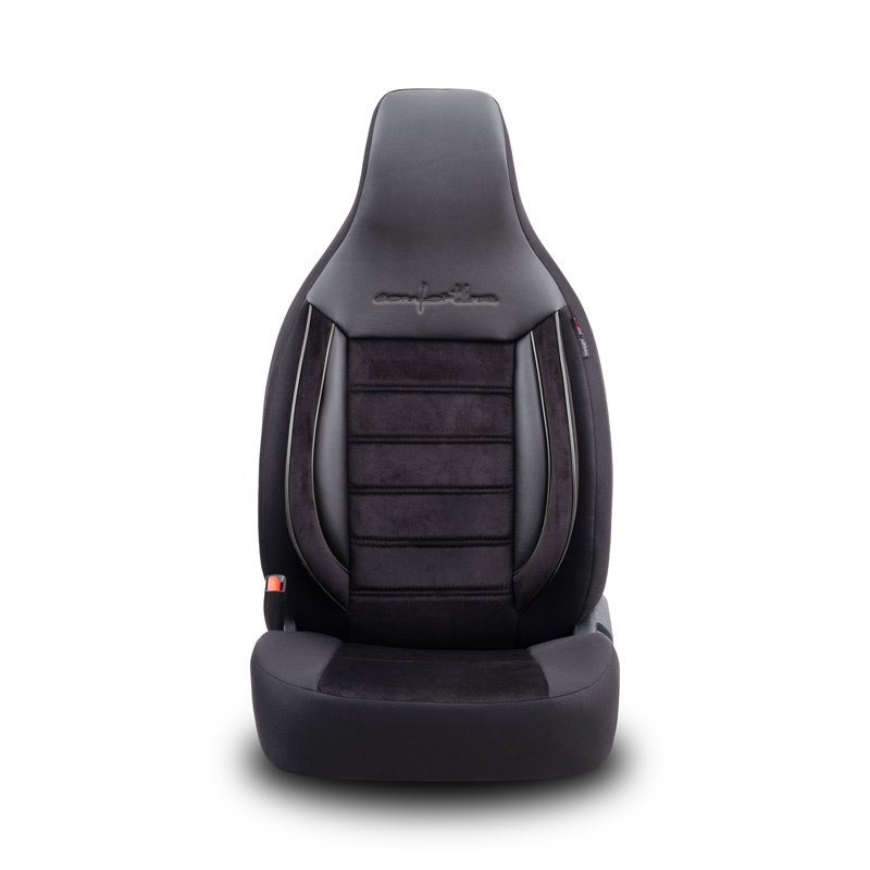 Housse de sièges 'CityBug' universel en velours/textile 'Comfortline' Noir/Gris - 9-pièces - adapté aux Side-Airbags