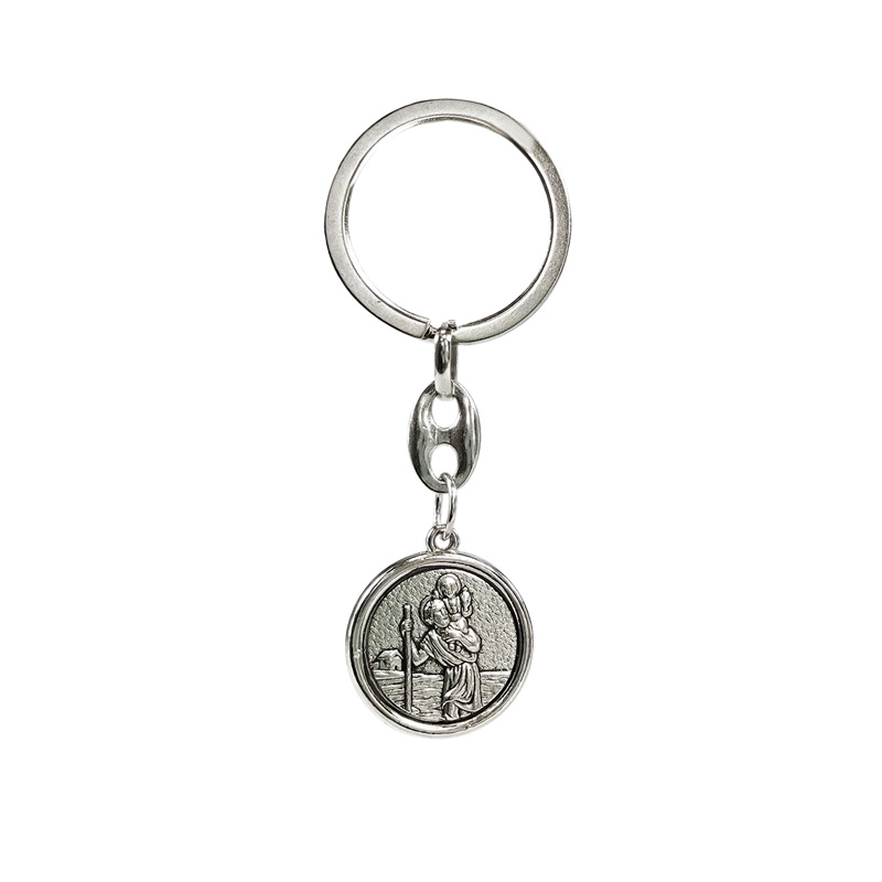 Porte-clés en acier inoxydable - 'St.Christopher' & 'Jean Paul II' (Argent)