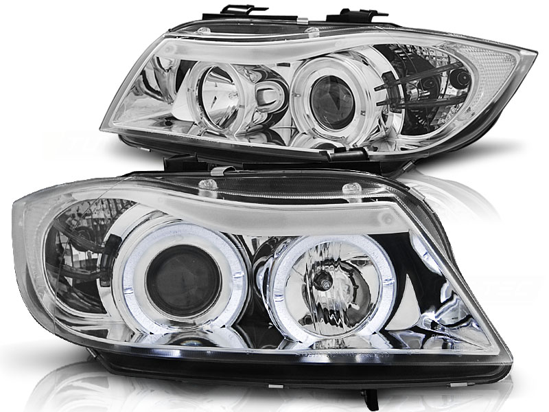 Phares BMW 3 serie E90 Angel Eyes chrome